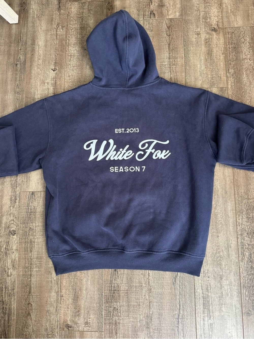 White Fox Boutique Navy Crewneck Hoodie with White Logo